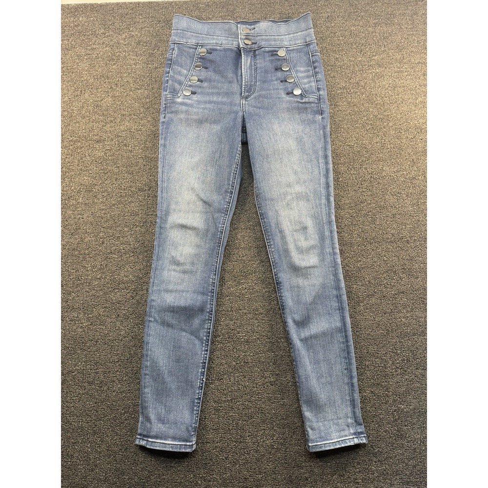 Express Womens Blue High Rise Sailor Button Front Skinny Jeans Medium Wash 2R